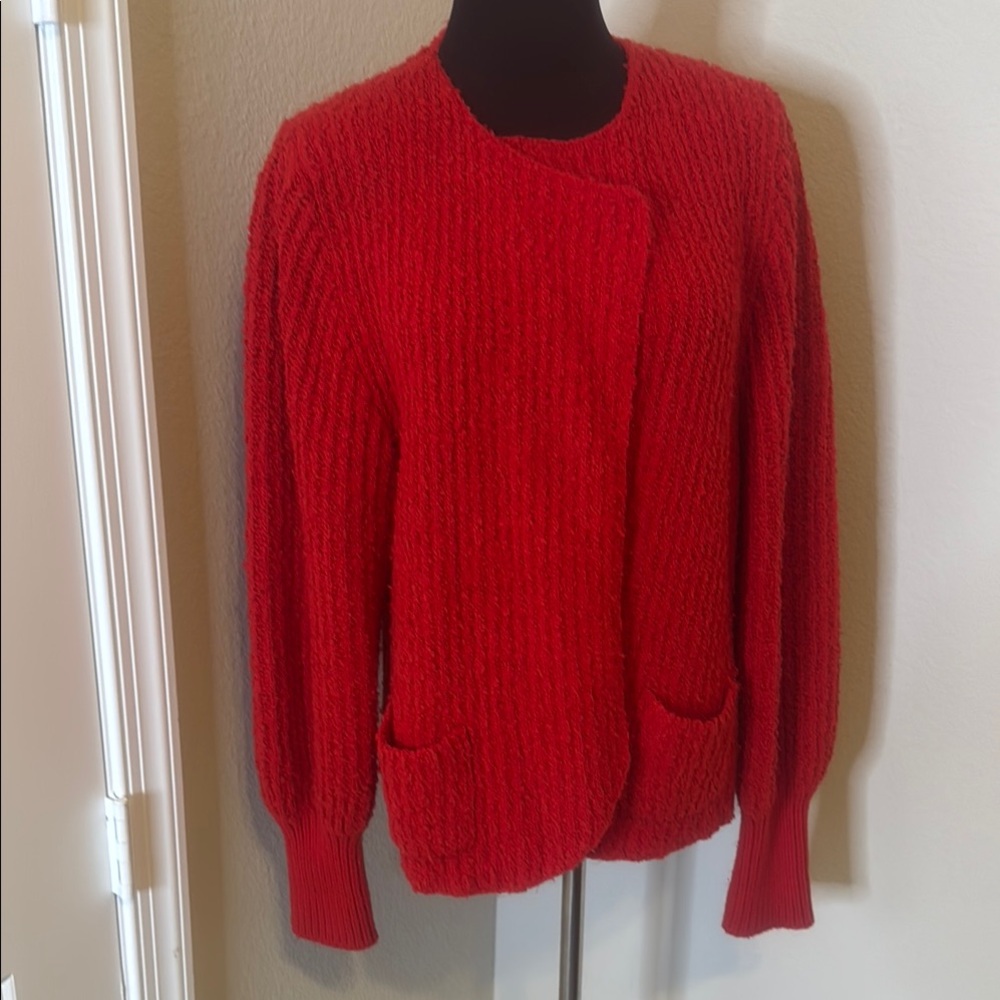 Red Cable Knit Cardigan